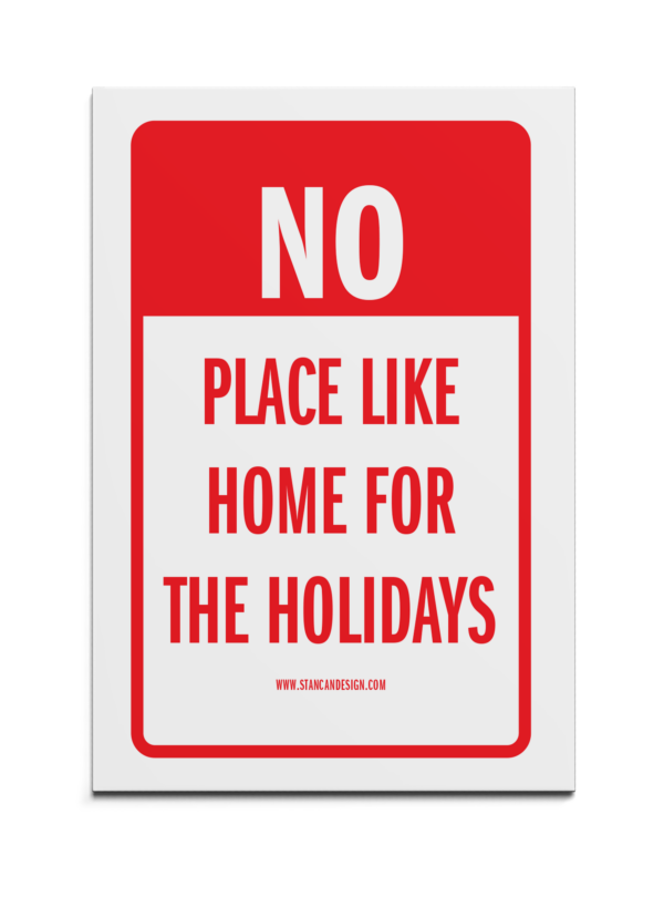 Holiday card reading 'No place like home for the holidays'