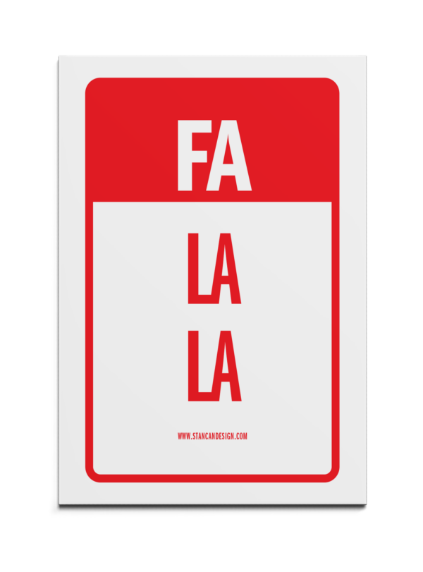 Holiday card reading 'fa la la'